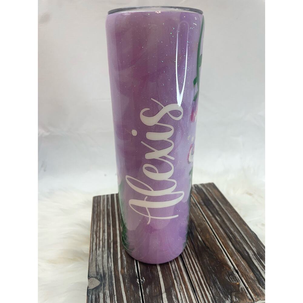 NEW ALEXIS Personalized Large Metal Cup Dog Floral Painting